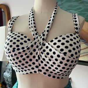 Black Polka Dot Halter Swim Top - Women